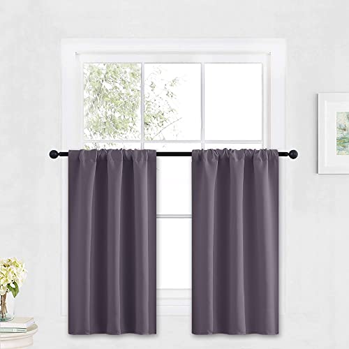 RYB HOME Blackout Curtains for Small Window - Thermal Insulated Privacy Curtains Shades for Kitchen Bathroom Cafe Dorm Loft, W 29 x L 45 inch per Panels, Greyish Purple, 2 Pcs