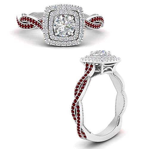 Image of Choose Your Gemstone Double Halo Twisted Shank Engagement Ring 925 Sterling Silver Round Shape Double Halo Engagement Ring Lightweight Office Wear Everyday Gift Jewelry US Size 4 to 12