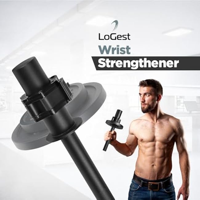 LoGest Wrist Strengthener, Forearm Exerciser - Option of Standard Plate 1 Inch or Olympic Plate 2 Inch With a Collar Hand Developer Arm Grip Workout Strength Trainer for Starter and Pro - Workout Equipment Home Gym Forearm Strengthener