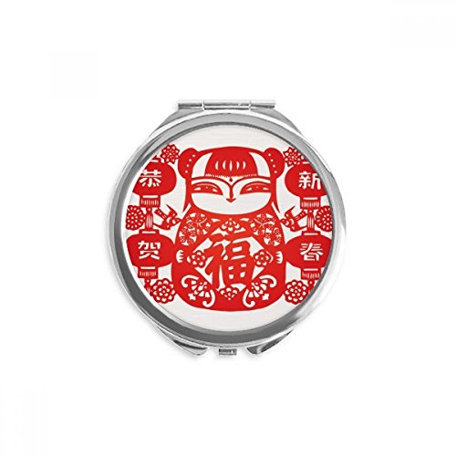 Miroir rond de poche lanterne et fleur rouge pour maquillage nomade