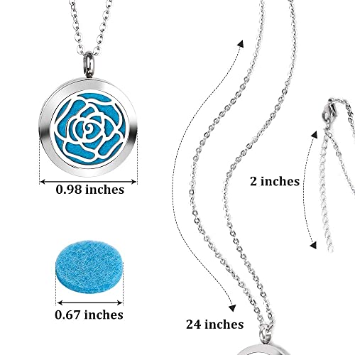 Aromatherapy Essential Oil Diffuser Necklace With Rose Pattern - 25Mm Adjustable 316L Stainless Steel Perfume Pendant Locket With 11 Color Refill Pads #TOP2