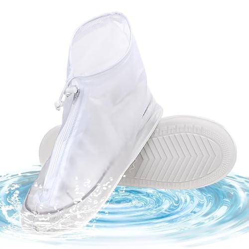 Cubrecalzado Impermeable,2 PCS Reutilizables Cubre Zapatos Cubrecalzado Silicona Cubrecalzado con Cremallera para Hombres y Mujeres Blanco XXL 43-44
