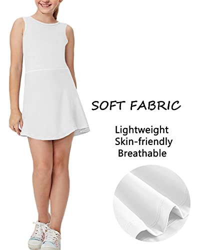 Aurgelmir Girls Crewneck Sleeveless Tennis Dresses Kids Workout Cute Outfits Tank Golf Dresses with Shorts Pocket2