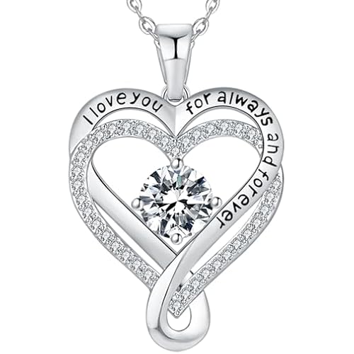 Jewelry for Women Wife Infinity Heart Birthstone I Love You Necklace S925 Anniversary Women Necklaces for Her Wife Birthday Gift Ideas, Birthday Present for Girlfriend Mom Daughter Sterling Silver