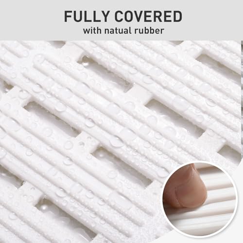 XIYUNTE Shower Mat Non Slip Bathtub Mat, 27 x 16 Inches TPE+PP Soft Anti Slip Bath Mat for Tub, Slatted Shower Floor Mat with Powerful Suction Cups and Drain Holes, Easy to Cut, White - Thumbnail 4