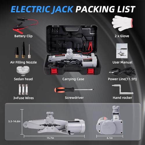 Image of STANDTALL Electric Car Jack 2T Scissor Floor Jack Set 12V Automatic Vehicle Lift Kit for Road Emergency Tire Change Car Repair Tool for Sedans and SUV