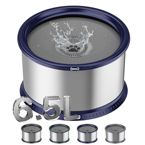 Twinsing 1.6 Gallon Dog Water Bowl, 6.5L/220oz Stainless Steel No Spill Water Bowls for Large Dogs, Super Large Capacity Splash Proof Pet Slow Drinking Water Bowl with Anti-Slip Mat for Mess Drinkers