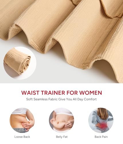 Nebility Waist Trainer for Women Corset Shapewear Tummy Control Segmented Waist Cincher Postpartum Faja Body Shaper with Adjustable Strap(Beige,Large)