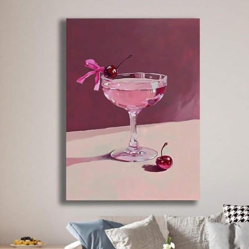 Affiche cocktail rose martini cerise pour une déco de chambre preppy chic