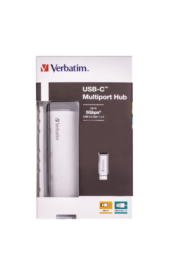 Verbatim USB-C Multiport Hub, USB C Adapter Made Aluminum for