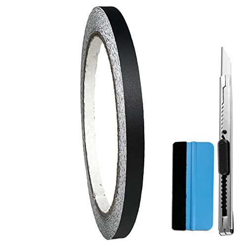 Image of LZLRUN Black Matte Air-Release Adhesive Vinyl Tape Roll - Come with Installation Tool Set (1 /4 inch x 30ft) | Repositionable, Contain installation tools, High stretch curve-conforming, Anti-scratch, For car truck moto furniture laptop