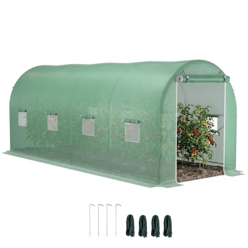 Outsunny Serre de Jardin Tunnel 10 m² 5 x 2 x 2,05 m Porte Zippée Vert