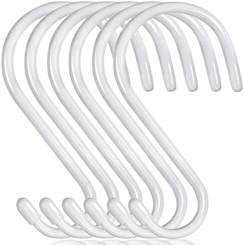 DINGEE 6 inch Non Slip Rubber Coated White S Hook Heavy Duty,6 Pack Large Vinyl Coated S Hooks, Metal S Shaped Hanger Hooks for Hanging Plants Outdoor,Closet Rod,Jeans, Pot Pan Cups Towels Hats