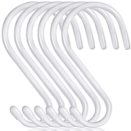 DINGEE 6 inch Non Slip Rubber Coated White S Hook Heavy Duty,6 Pack Large Vinyl Coated S Hooks,...