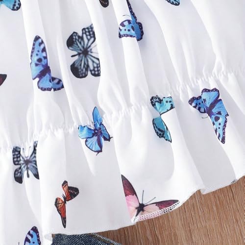 Image of Girls' 2 piece outfit Butterfly Off-shoulder spaghetti Trim Top and Pants set 7-13 Years