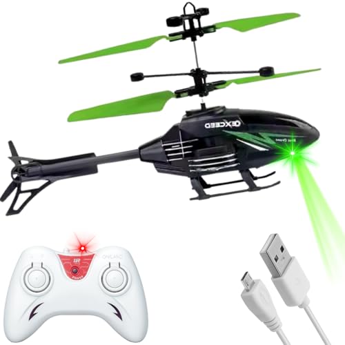 Image of DURAZO Remote Control Plastic Helicopter Toy for Kids | Gravity Sensor Battery Chargable Toy Helicopter | USB Charging Infrared Induction Flight I Pack of 1 (Black Green)