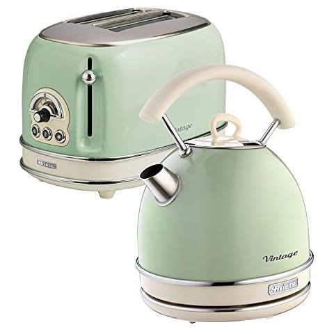 Ariete Retro Style Dome Kettle and 2 Slice Toaster Set, Vintage Design, Green Cover
