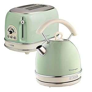 Ariete Retro Style Dome Kettle and 2 Slice Toaster Set, Vintage Design, Green