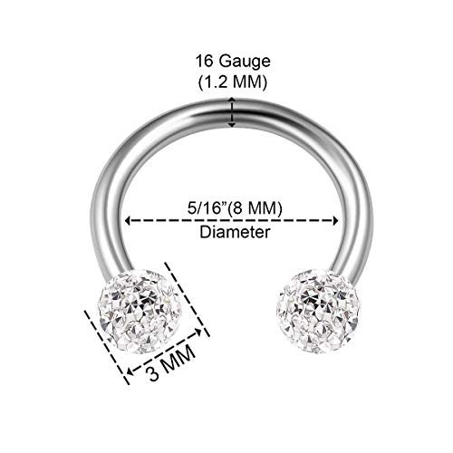 2Pcs Surgical Steel Horseshoe Earrings 16 Gauge 5/16 8Mm 3Mm Crystal Ball Lobe Earrings Septum Piercing Jewelry Choose Colors (2Pcs 8Mm Clear) #TOP1