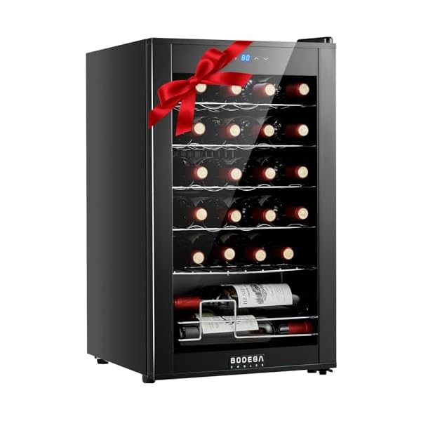 BODEGACOOLER Wine Cooler Refrigerator 24 Bottle, Mini Fridge with 41-64.4°F Digital Temperature Control Glass Door,Small Freestanding Wine Refrigerator for Red, White and Champagne