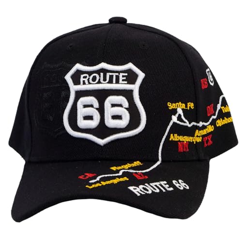 Image of TOP HEADWEAR Route 66 Embroidered Baseball Cap Americana Travel Hat | Mens Womens Historic Highway Inspired Style & Detailed Road Map Embroidery