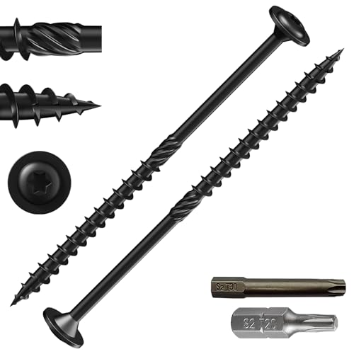 Wensilon (1 lbs) 46PCS #10 x 4 Black Lag Screws, Structural Wood Screw, Heavy Duty Construction Screw, Rust Resistant, Washer Head, Black Coated Exterior Wood Screws, Star Drive with Bit
