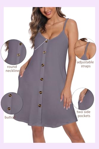 Image of JOELLYUS Summer Dresses for Women Spaghetti Strap Button Down Casual Sundress Beach Cover Up Dress with Pockets 2026