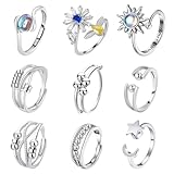 MLPKOI 9 Anillo Antiestres Mujer, Anillos Mujer, Anillos Giratorios de Ansiedad, Abiertos para el Pulgar, Luna y estrella (style4)