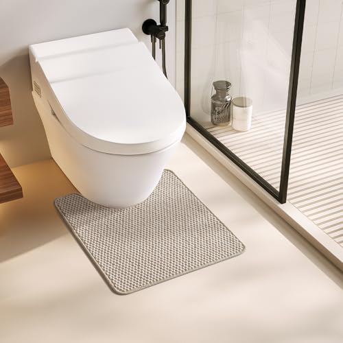 TYUU Toilet Rug Thin Toilet Rugs U Shaped Washable Non Slip Absorbent Quick Dry Low Pile Toilet Mat Beige 20x24 U Shape