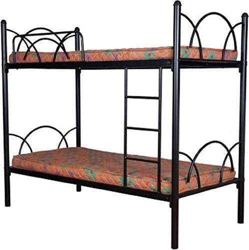 Image of Metal Bunk Bed for Kids | Twin Over Twin Bunker Bed for Adults with Metal Bed Frame and Sturdy Guardrail | Bunk Bed for Home with Mattress Queen (Bottom) + Single (Top)