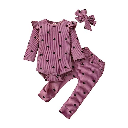3PC Newborn Baby Girls Romper Clothes Long Sleeve Heat Prints Top Pants Outfit Infant Boys 𝗣ajamas with Headband Set