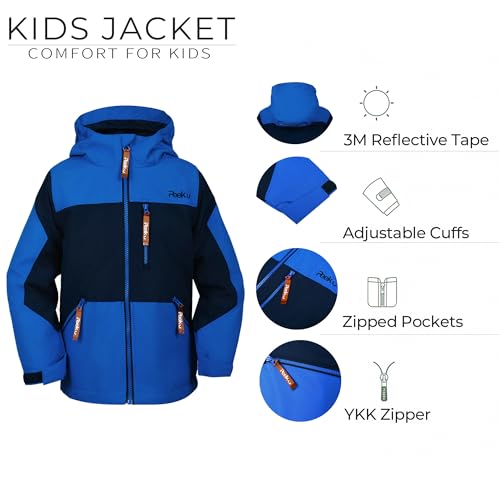 PEEKU Outdoor-Shelljacke, wasserabweisende und winddichte Jacke mit versiegelten Nähten, Regenjacke für Jungen und Mädchen（Marine, 140）