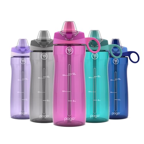 Image of Pogo BPA-Free Tritan Plastic Water Bottle with Soft Straw Lid, 18 Oz, Fuchsia