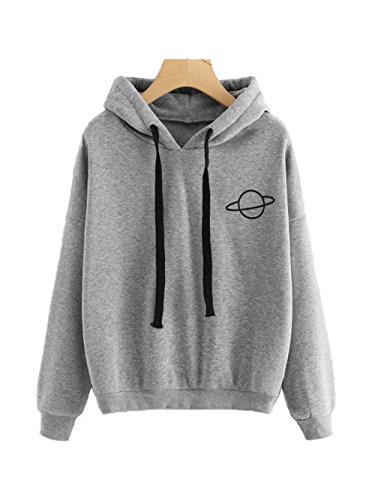 MakeMeChic Women's Long Sleeve Graphic Print Casual Pullover Crop Sweatshirt Grey-Hoodie S