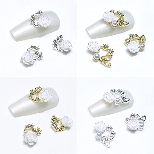 20Pcs Flower Nail Charms With Butterfly Designs Eseres Flower Nail Art Rhinestones Alloy Butterfly Nail Studs Gold And Silver Nail Art Decorations For Nail Designs #TOP2