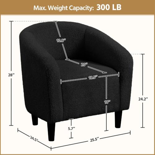 Image of Yaheetech Sherpa Accent Chairs, Compact Furry Barrel Chairs with a Curved Silhouette for Small Spaces, Living Room, Bedroom, Black