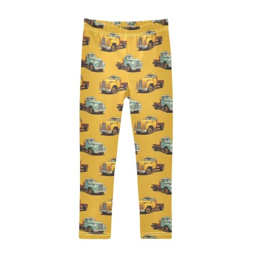 Girls Leggings Under Construction Transport Trucks Yellow Soft Toddler Leggings for Girls Kids Pants Size 4T-10T