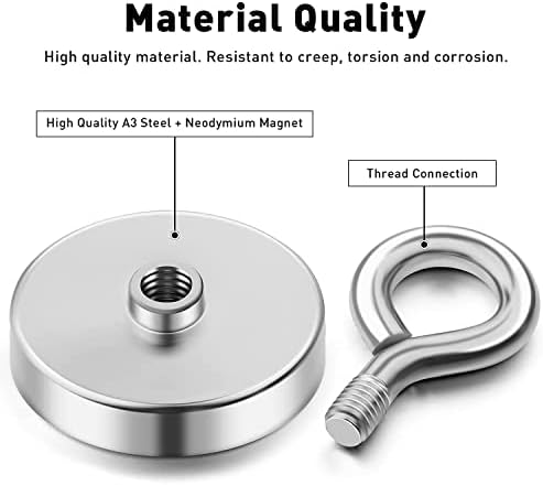 Fishing Magnets, 300 lb+ Pulling Force Strong Magnet Fishing, Neodymium Rare Earth Magnet with Lifting Eye-Bolt, Permanent lifting Magnet for Retrieving Items in Lake, Ocean, Lawn -2 inch Diameter
