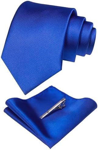 JEMYGINS Solid Color Formal Necktie and Pocket Square Tie Clip Sets for Men
