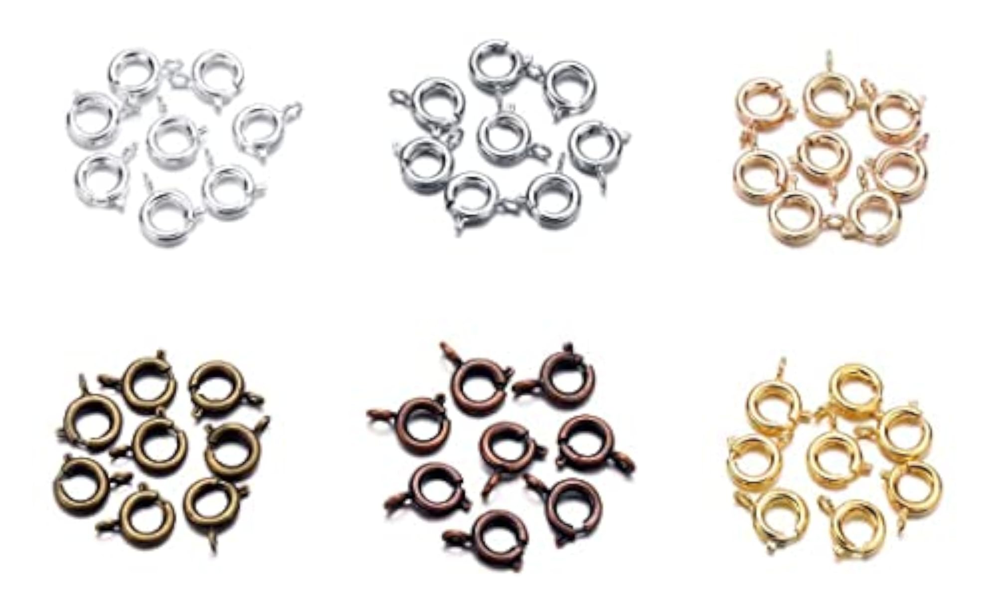 Pack of 180 Gold/Silver Plated Round Claw Spring Clasps, Random Sizes