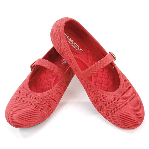 Image of Frank Mully Women's Mary Jane Flats Comfortable Dressy Ballet Flats Casual Round Toe Slip On Washable Knitted Fabric Office Work Woman Shoes