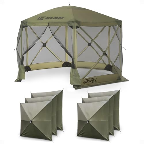 CLAM Quick-Set Escape 11.5 x 11.5 Ft Portable Pop-Up Outdoor Camping Screen Tent 6-Sided Canopy...