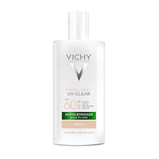 Vichy Capital Soleil UV-Clear Protetor Solar Facial Antioleosidade e Antiacne, Toque Seco FPS 60, com Niacinamida e Ácido Salicílico, Acabamento Invisível, Cor 2.0, 40g