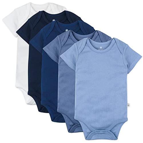 HonestBaby Unisex Baby Organic Cotton Short Sleeve Bodysuits Multi Pack And Toddler T-Shirt Set, 5 Pack Ombre Blues, 24 Months US