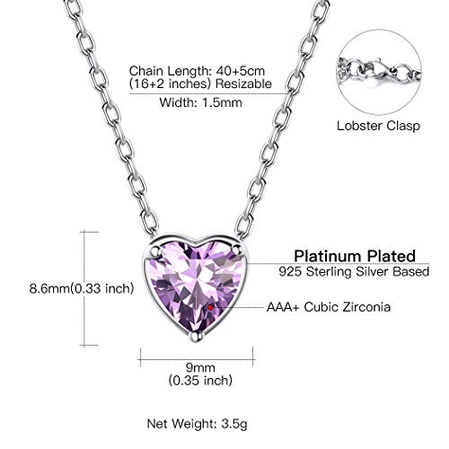 Suplight June Birthstone Necklace 925 Sterling Silver Small Purple Heart Necklace Birthstone Jewelry For Women #TOP5