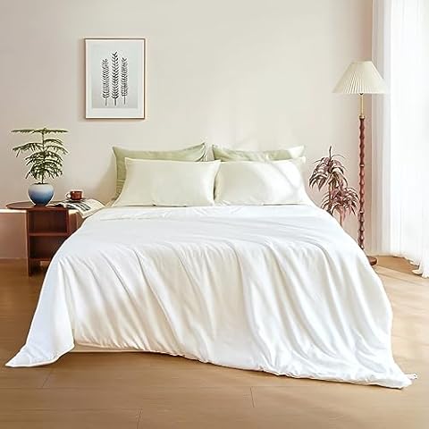 THXSILK All Season Mulberry Silk Comforter/Duvet/Quilt, 100% Grade 7A Natural Long Strand Silk Bedding, Pure Cotton Shell(White), Queen Size 87in x 91in/220cm x 230cm, Silk Weight 2.76lb/1.25kg Cover