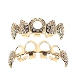 TOGEVAL Parrillas Dentales Doradas Huecas de Cobre Diseño de Colmillos Vampiro, Joyas para Dientes de Cosplay y Halloween, Accesorio Hip Hop para Hombres y Mujeres, Juego de 1 Pieza