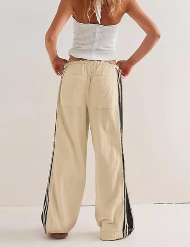 Wyeysyt Womens Wide Leg Pants Drawstring High Rise Palazzo Pants Side Striped Baggy Track Pants with Pockets3