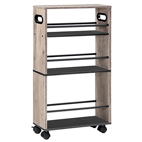 HOOBRO Rollwagen, Küchenwagen mit 4 Ebenen, Schmaler Servierwagen, 45 x 15 x 80 cm, Küchenregal mit 360° drehbaren Rädern und Geländern, für Küche, Bad, Wohnzimmer, Greige EBG15TC01
