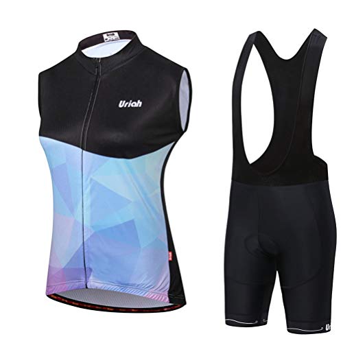 Uriah Women's Cycling Vest Bib Shorts Black Set Reflective with 3D Gel Padded Black Blue Size XS